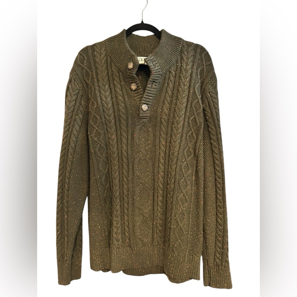 L.L. Bean Men's Cable Knit Sweater - Olive Green